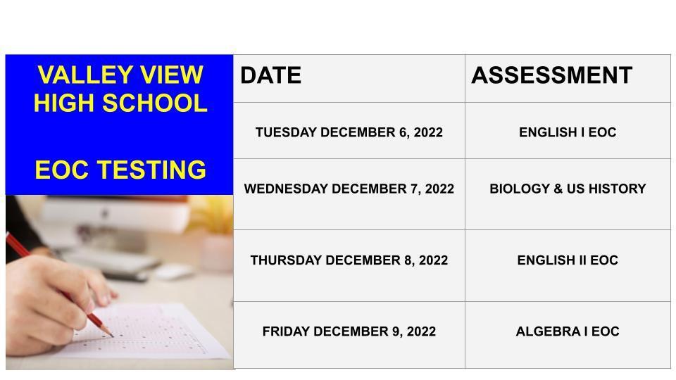 VVHS December EOC Exam Schedule