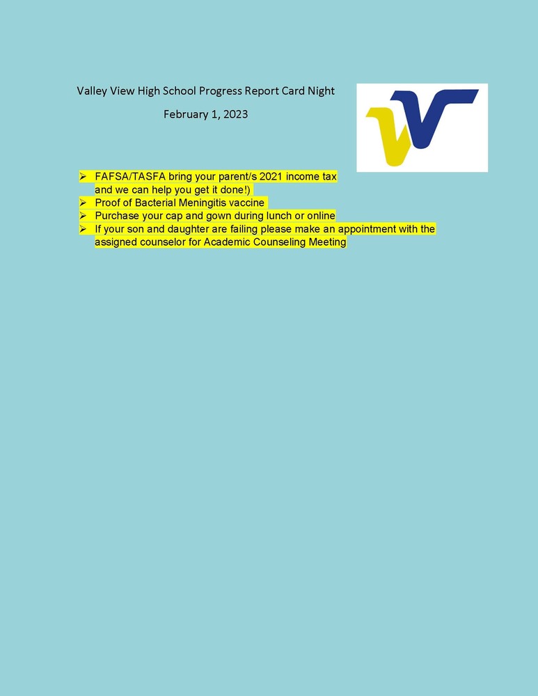 VVHS Progress Report Night Seniors Agenda
