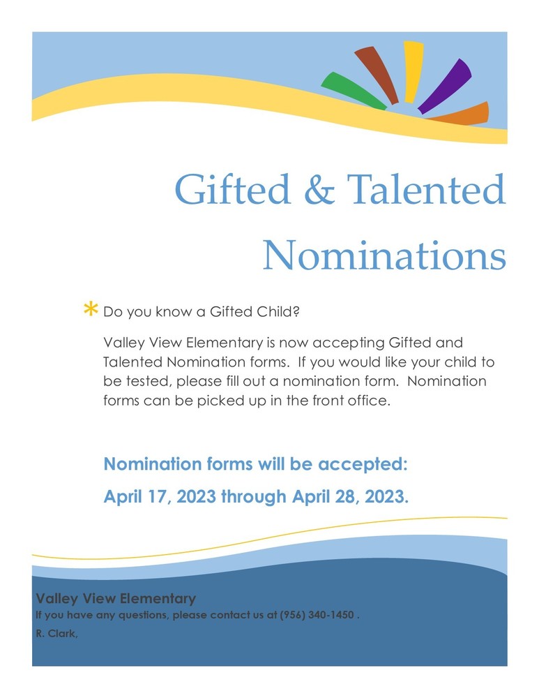 GT Nominations for K - 5th grade