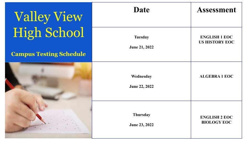 VVHS June Retesters Schedule