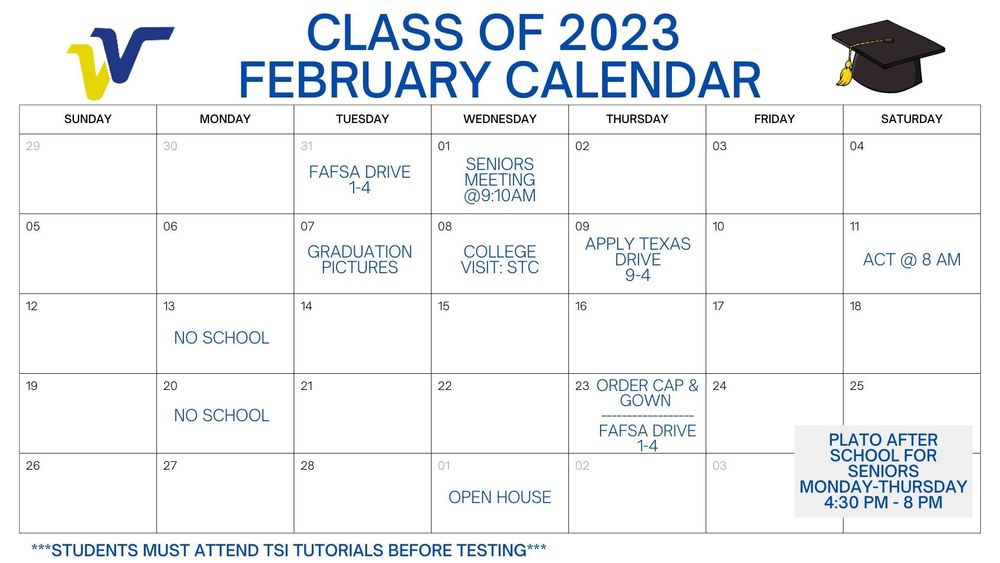Senior February Calendar of Event