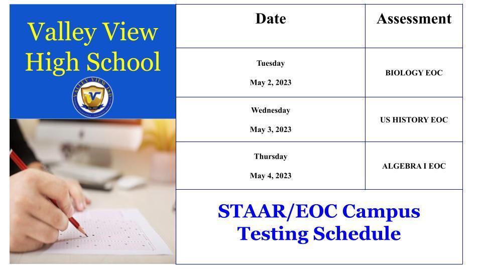 EOC BIOLOGY, U.S. HISTORY & ALGEBRA I EXAM SCHEDULE