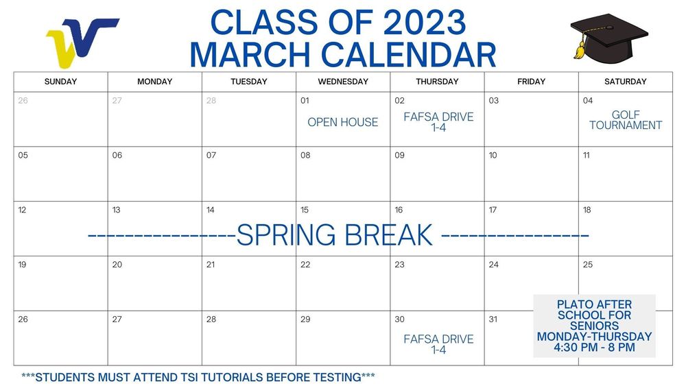 Seniors March Calendar of Events